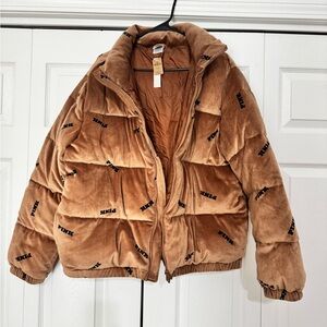 VS PINK Rib Velour Cropped Puffer Jacket